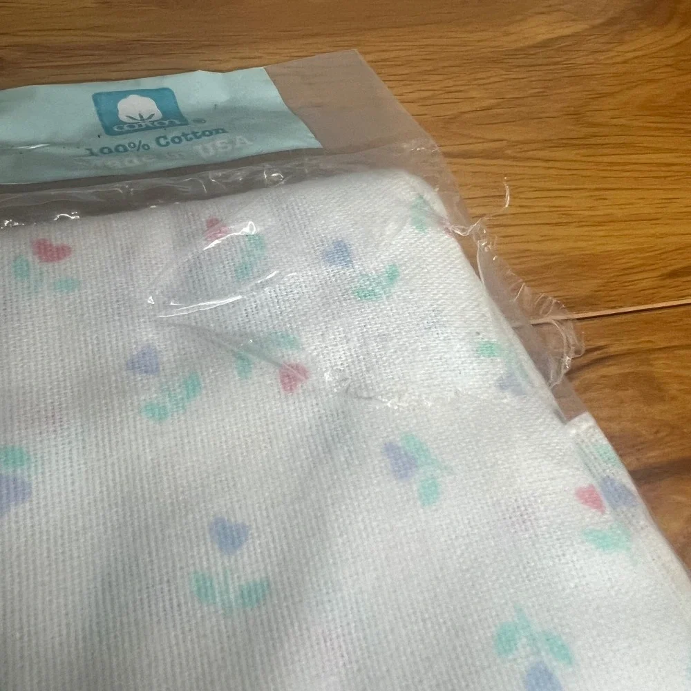 Vintage Beacon Baby‎ Receiving Blankets 30x30 White Bunny Floral 2pk Cotton NEW
